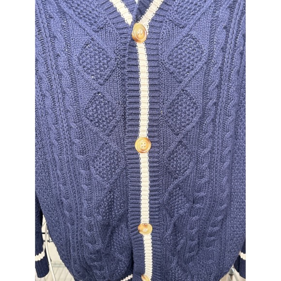 ART OF RHETORIC Mens Navy Blue Cable Knit Letter Cardigan Sweater Sz L Academia - Picture 3 of 9